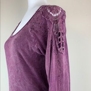 Beautiful One World grape colored top.